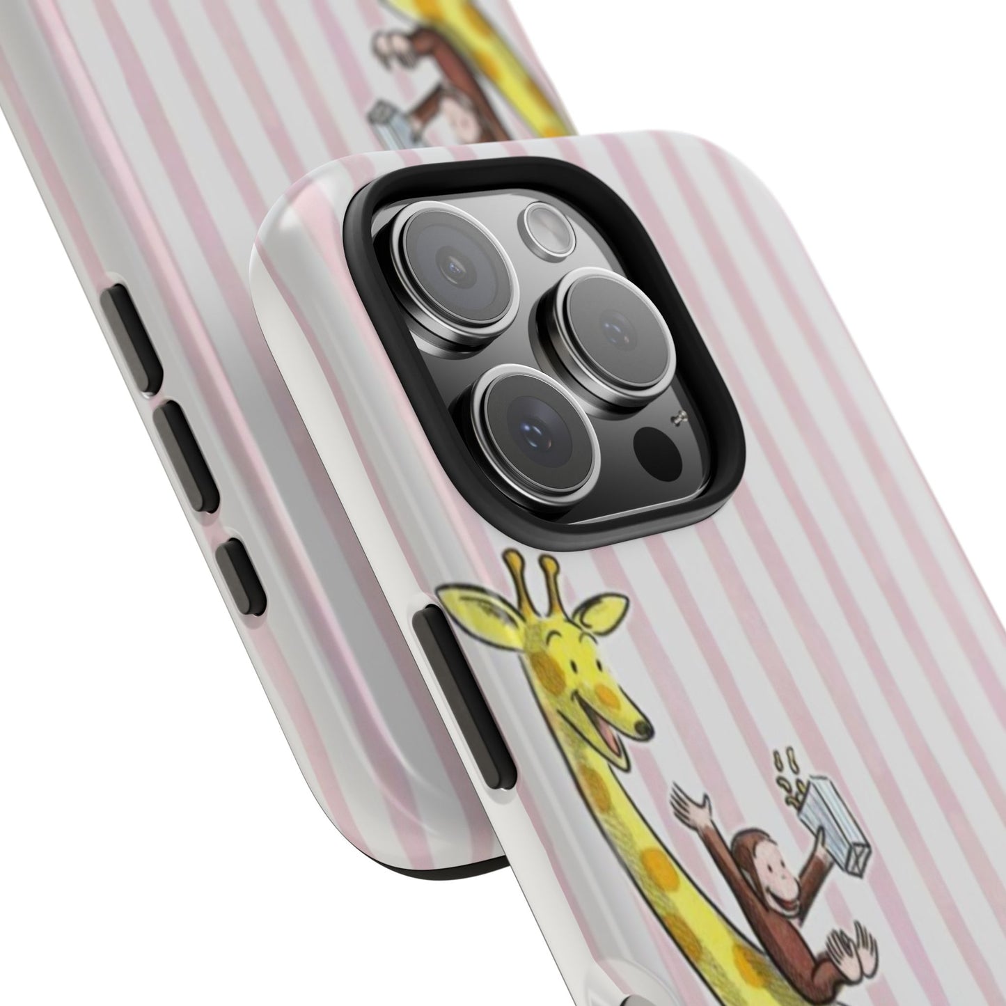 Curious George and Giraffe — Giraffe & Monkey Phone Case Cute Pink Striped Tough Case