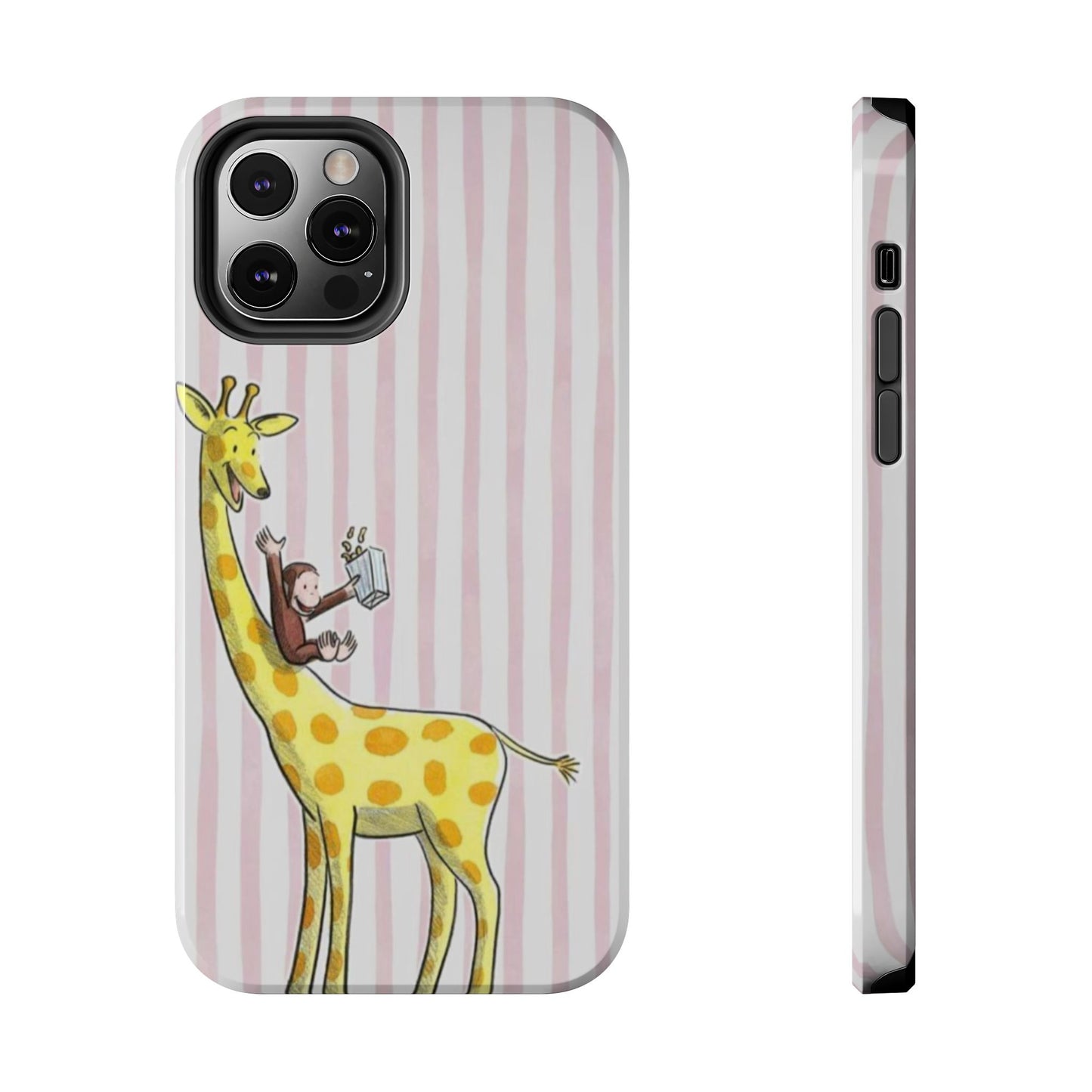 Curious George and Giraffe — Giraffe & Monkey Phone Case Cute Pink Striped Tough Case