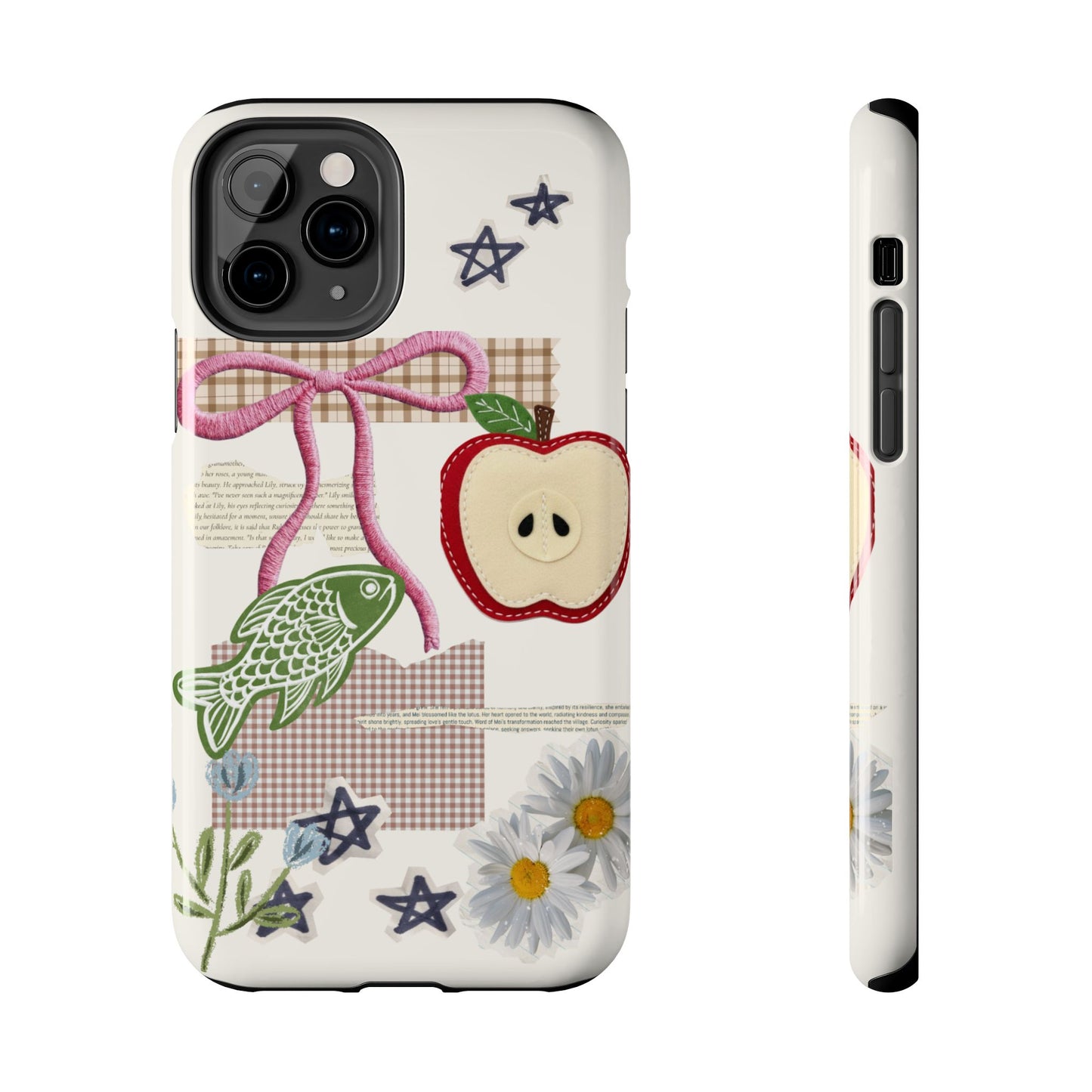 Spring Fling — Collage of Flowers Stars Fruit Fish Newspaper Cream Phone Case