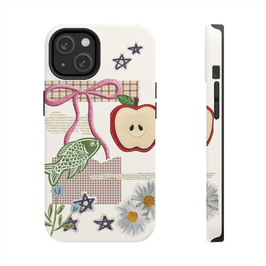 Spring Fling — Collage of Flowers Stars Fruit Fish Newspaper Cream Phone Case