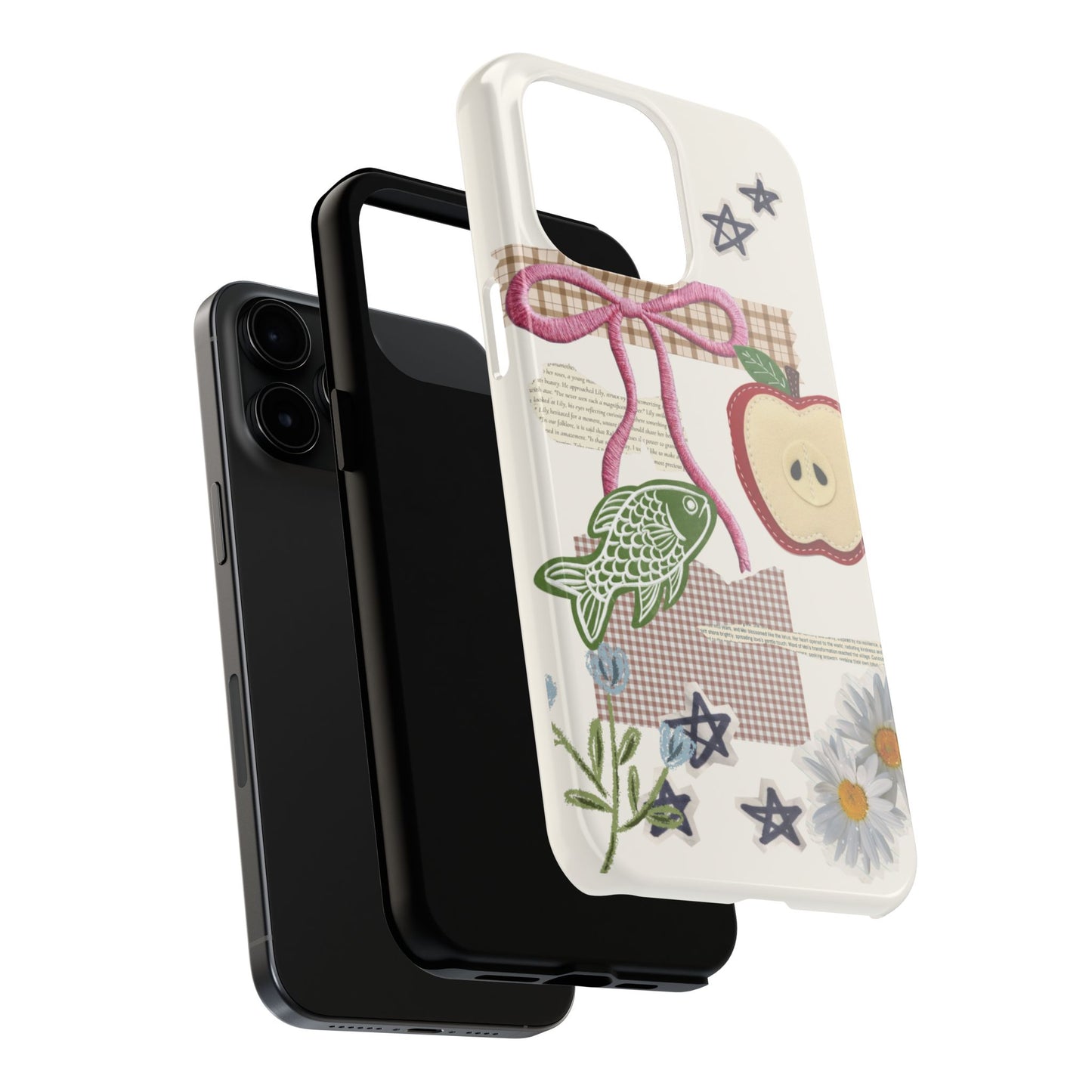 Spring Fling — Collage of Flowers Stars Fruit Fish Newspaper Cream Phone Case