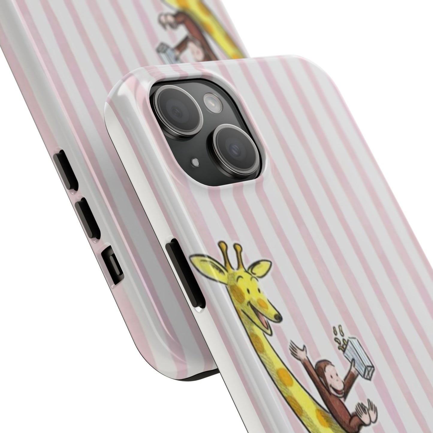 Curious George and Giraffe — Giraffe & Monkey Phone Case Cute Pink Striped Tough Case