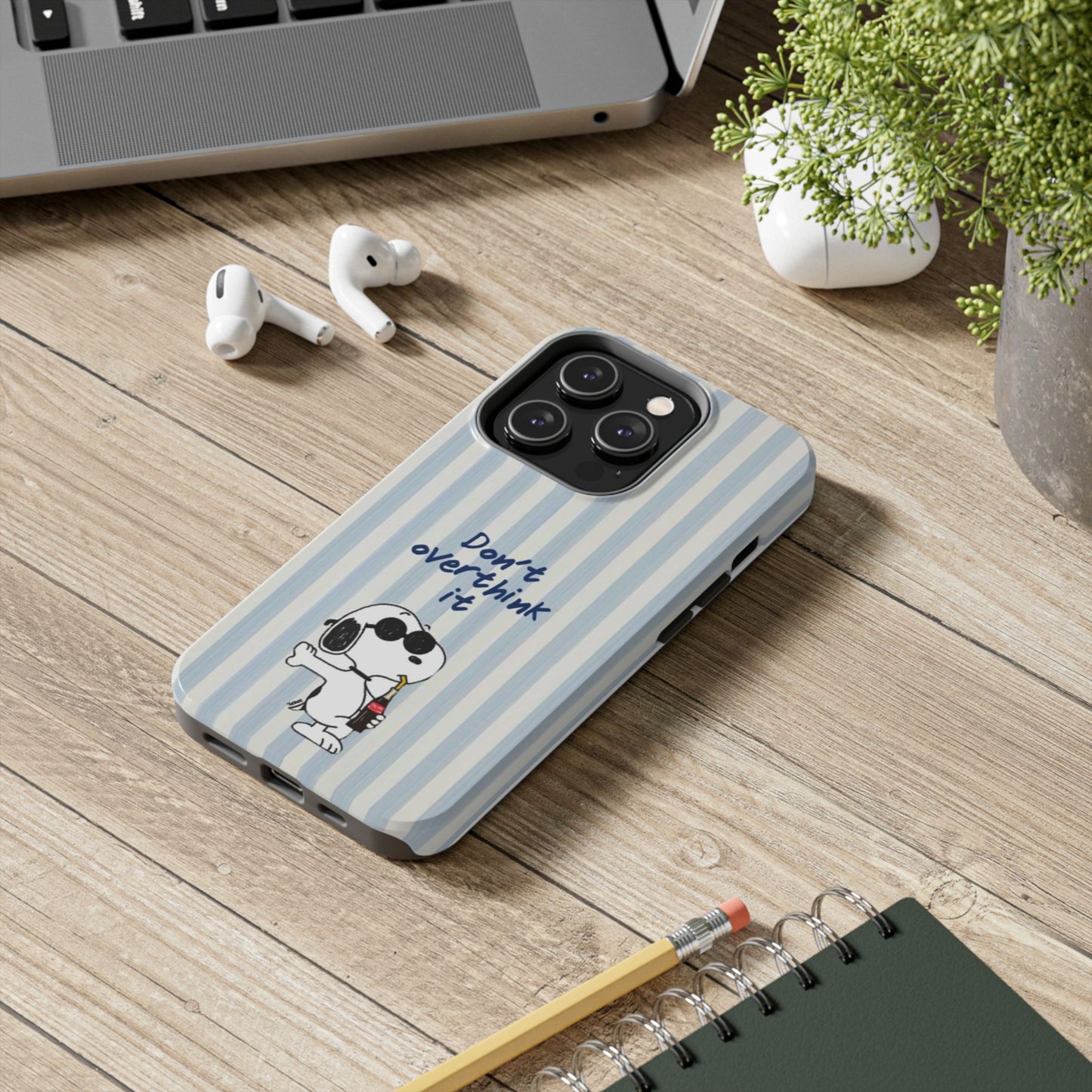Snoopy "Don't Overthink It" Tough Phone Case — Striped Protective Cover