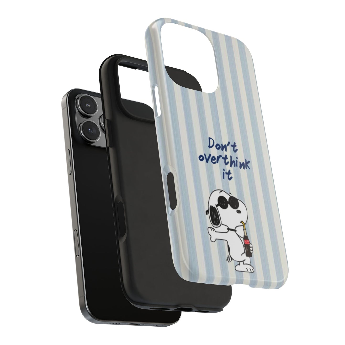 Snoopy "Don't Overthink It" Tough Phone Case — Striped Protective Cover