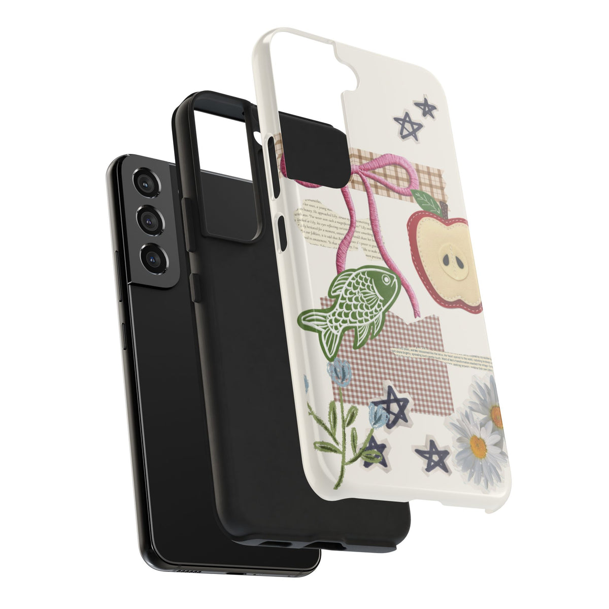 Spring Fling — Collage of Flowers Stars Fruit Fish Newspaper Cream Phone Case