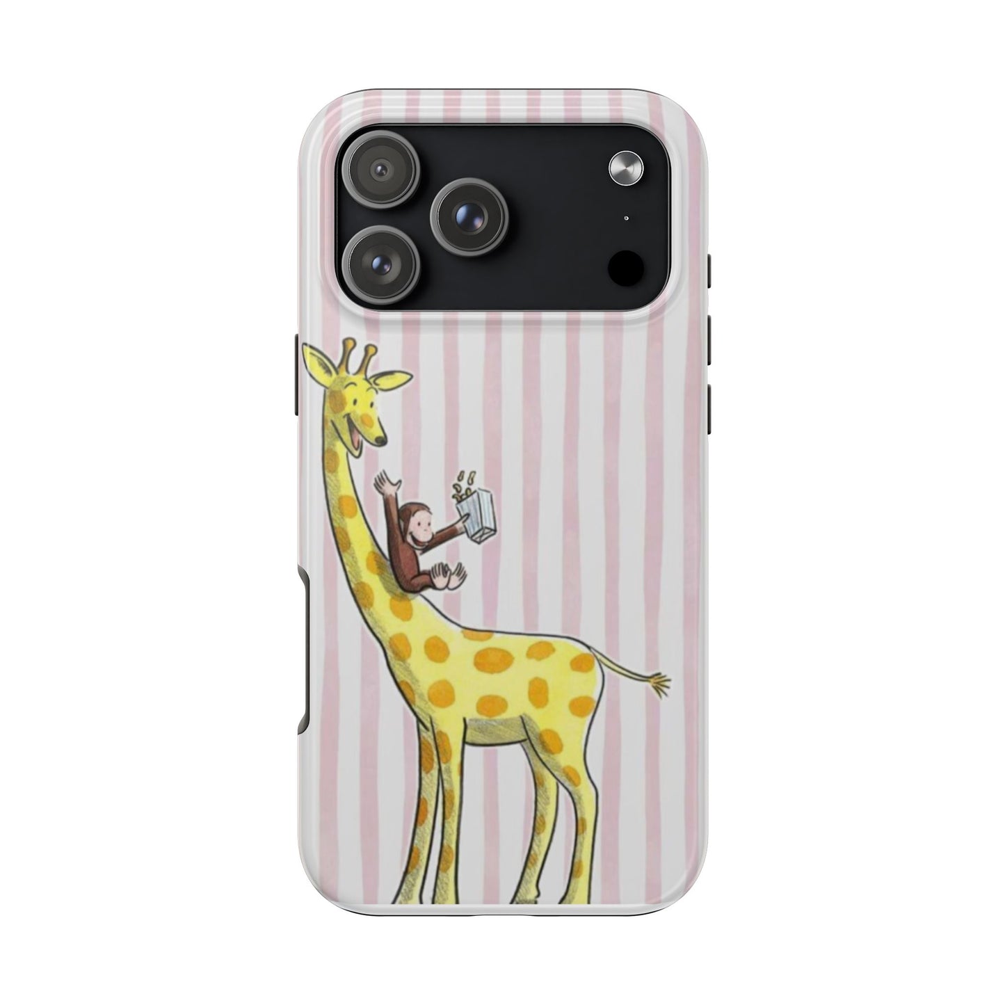 Curious George and Giraffe — Giraffe & Monkey Phone Case Cute Pink Striped Tough Case