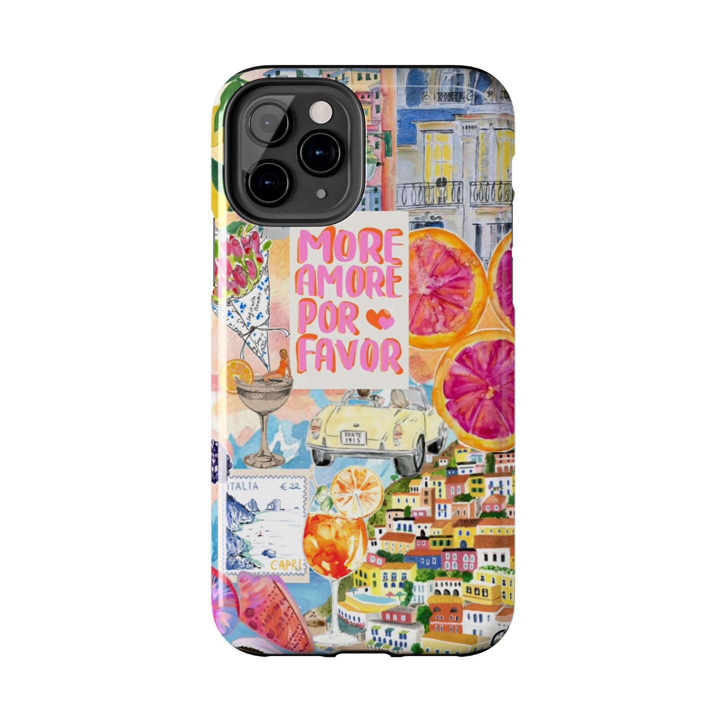 European Summers – Tough Phone Case  Tropical Watercolor Citrus & Seashell Design