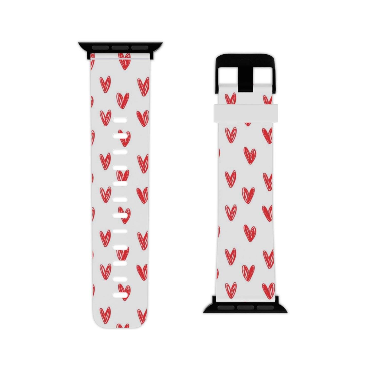 Left On Red — Apple Watch Band Red Hand-Drawn Hearts Pattern