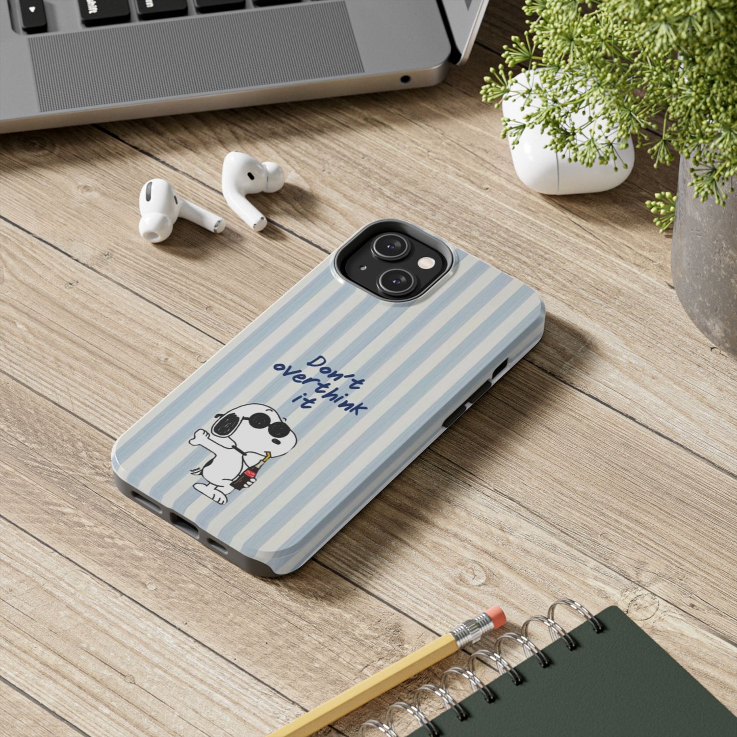 Snoopy "Don't Overthink It" Tough Phone Case — Striped Protective Cover