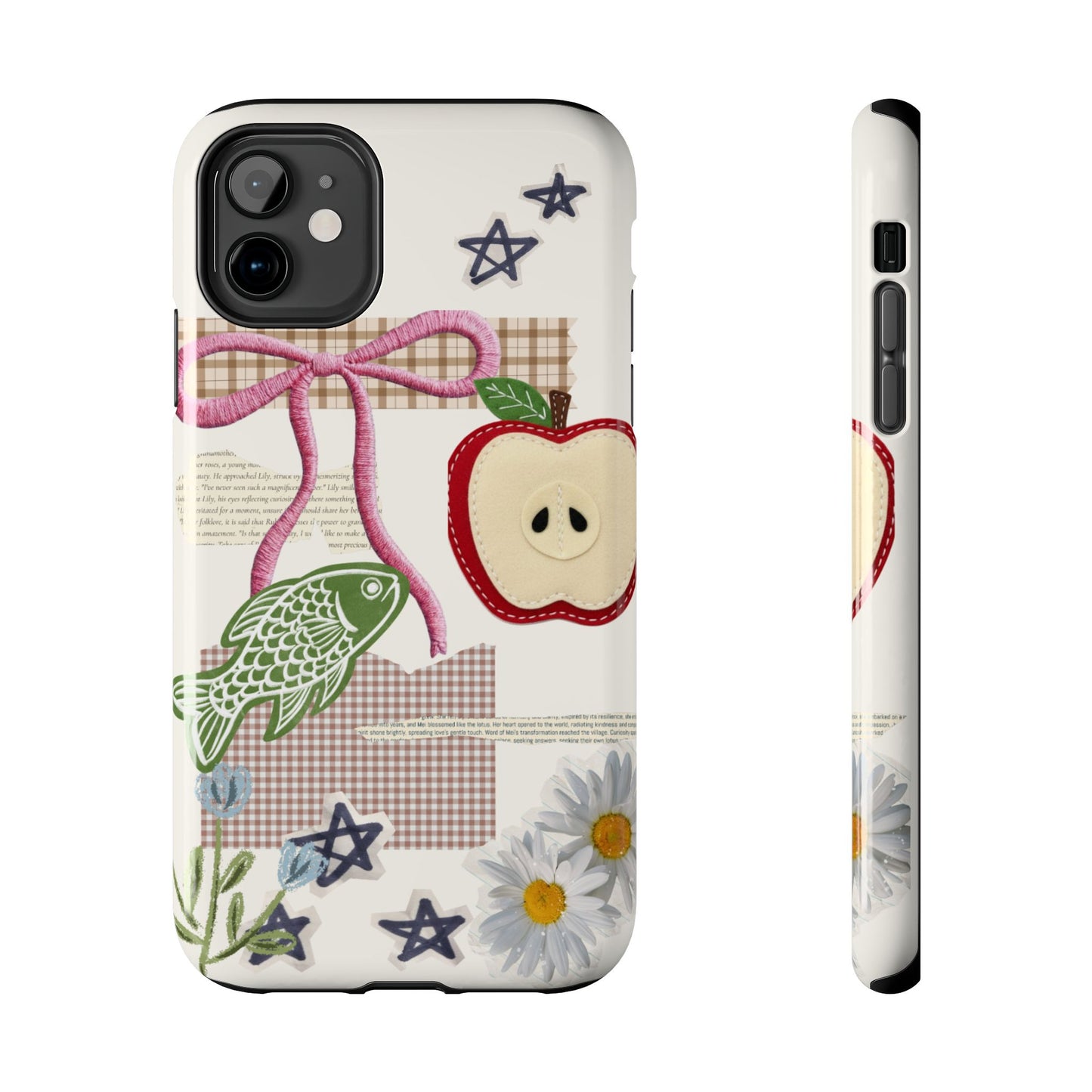 Spring Fling — Collage of Flowers Stars Fruit Fish Newspaper Cream Phone Case