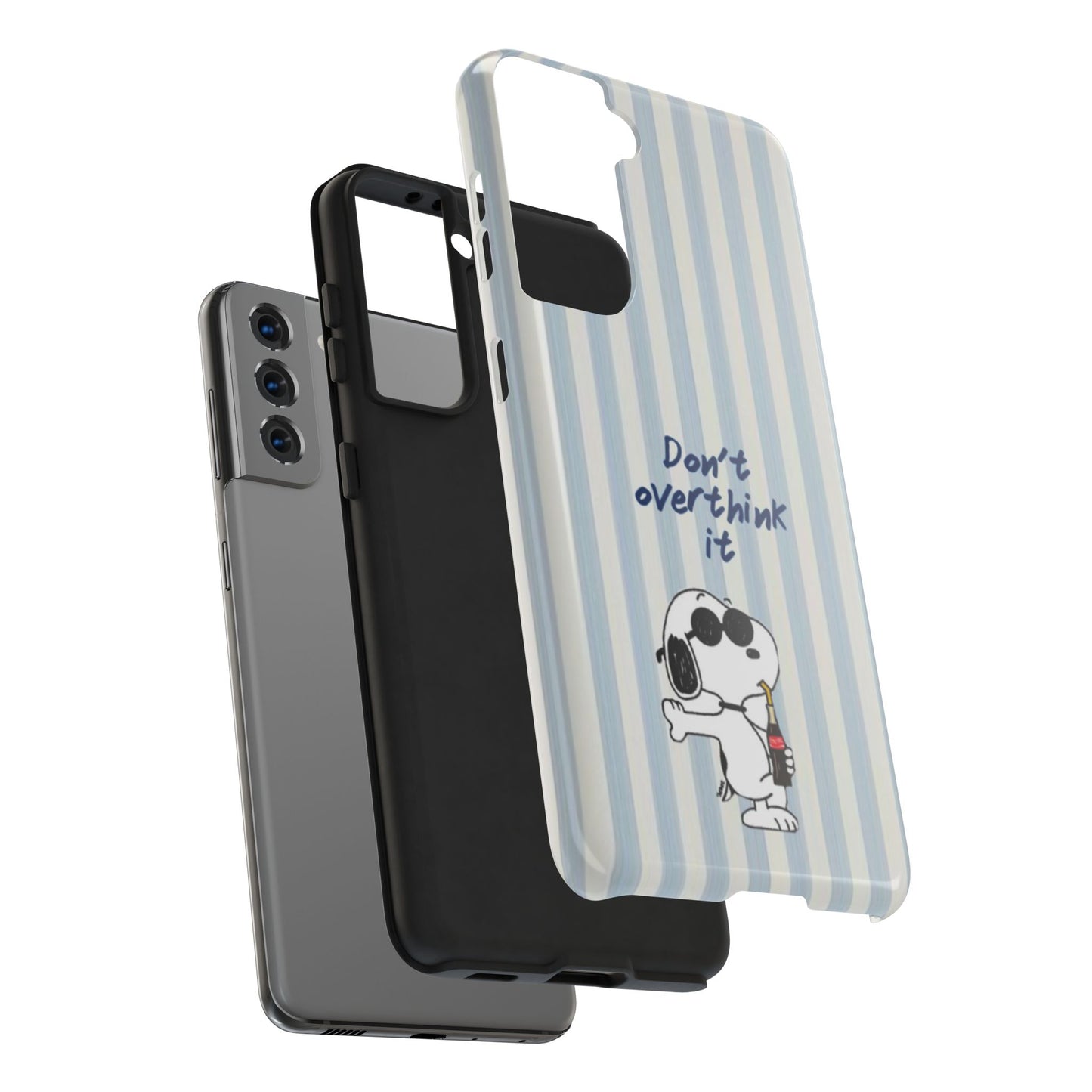 Snoopy "Don't Overthink It" Tough Phone Case — Striped Protective Cover