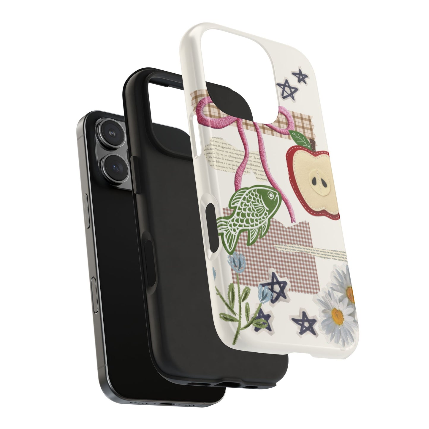 Spring Fling — Collage of Flowers Stars Fruit Fish Newspaper Cream Phone Case