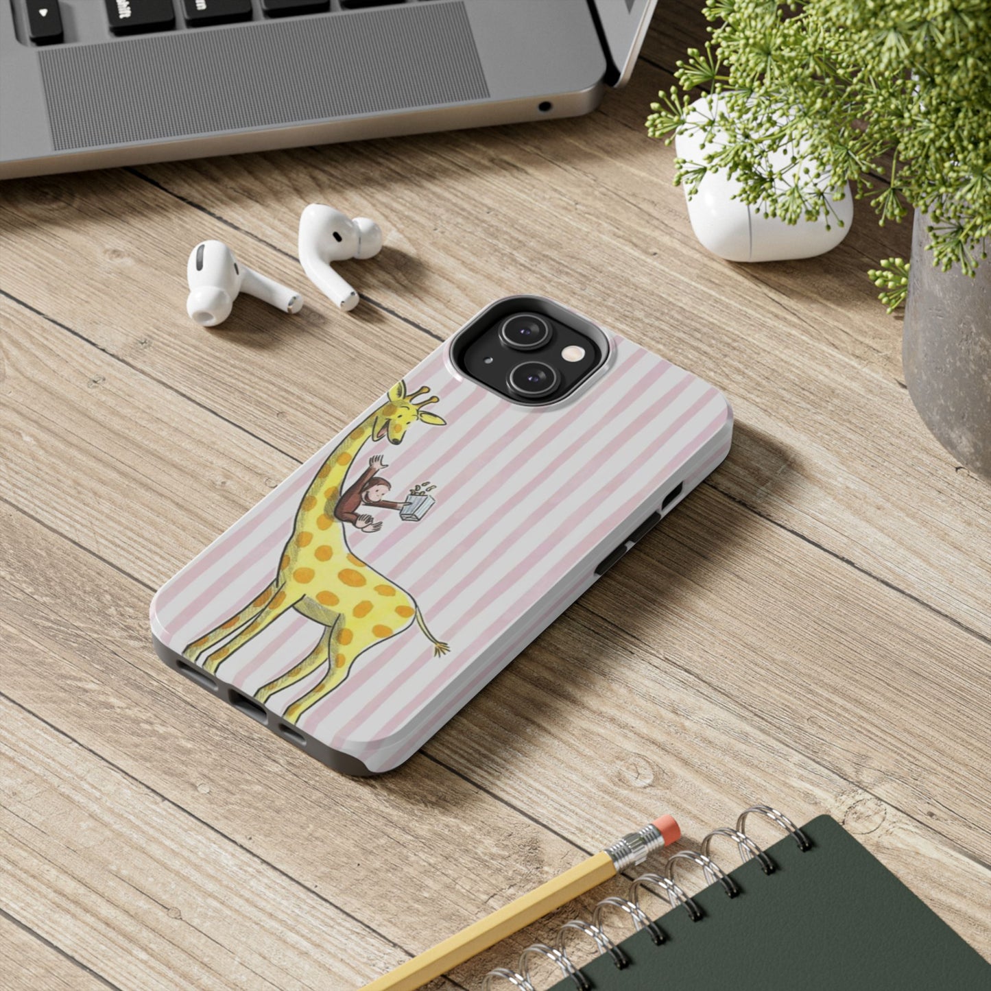 Curious George and Giraffe — Giraffe & Monkey Phone Case Cute Pink Striped Tough Case