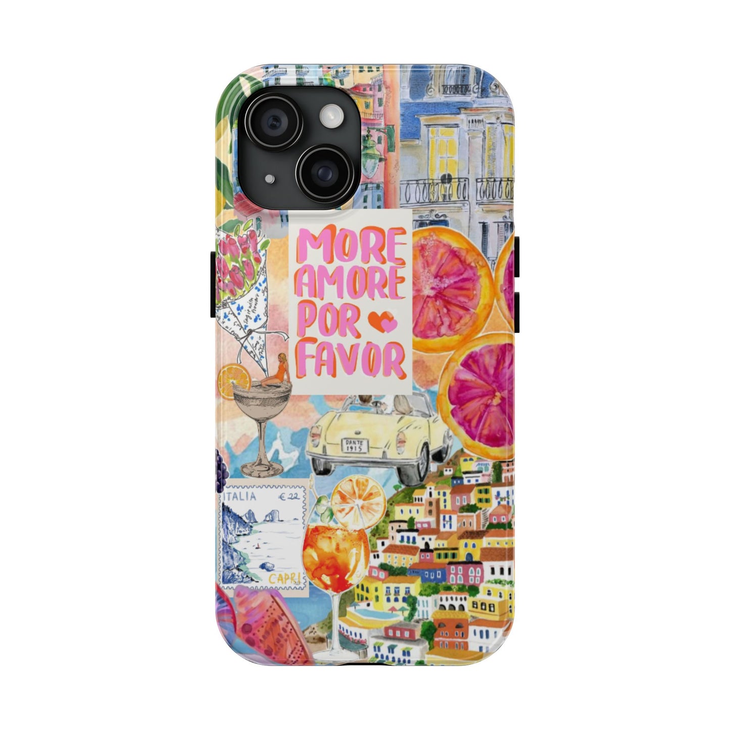 European Summers – Tough Phone Case  Tropical Watercolor Citrus & Seashell Design