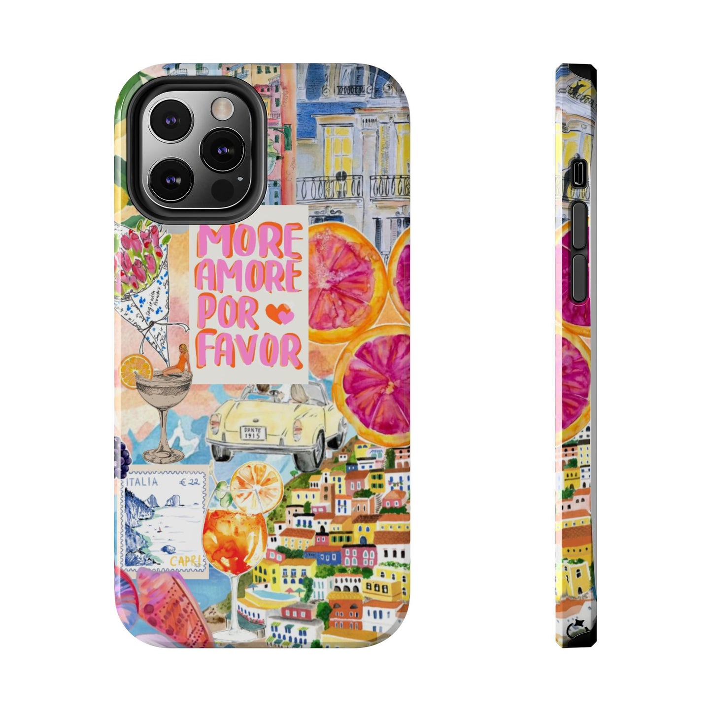European Summers – Tough Phone Case  Tropical Watercolor Citrus & Seashell Design