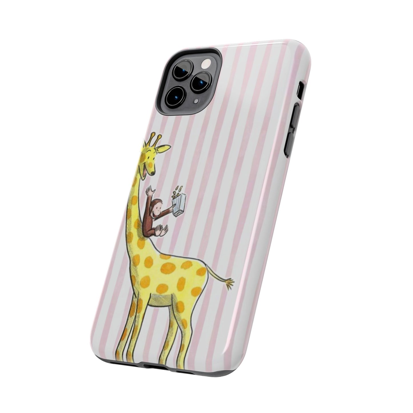Curious George and Giraffe — Giraffe & Monkey Phone Case Cute Pink Striped Tough Case