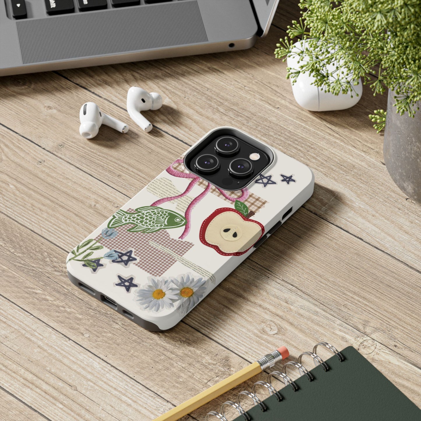 Spring Fling — Collage of Flowers Stars Fruit Fish Newspaper Cream Phone Case