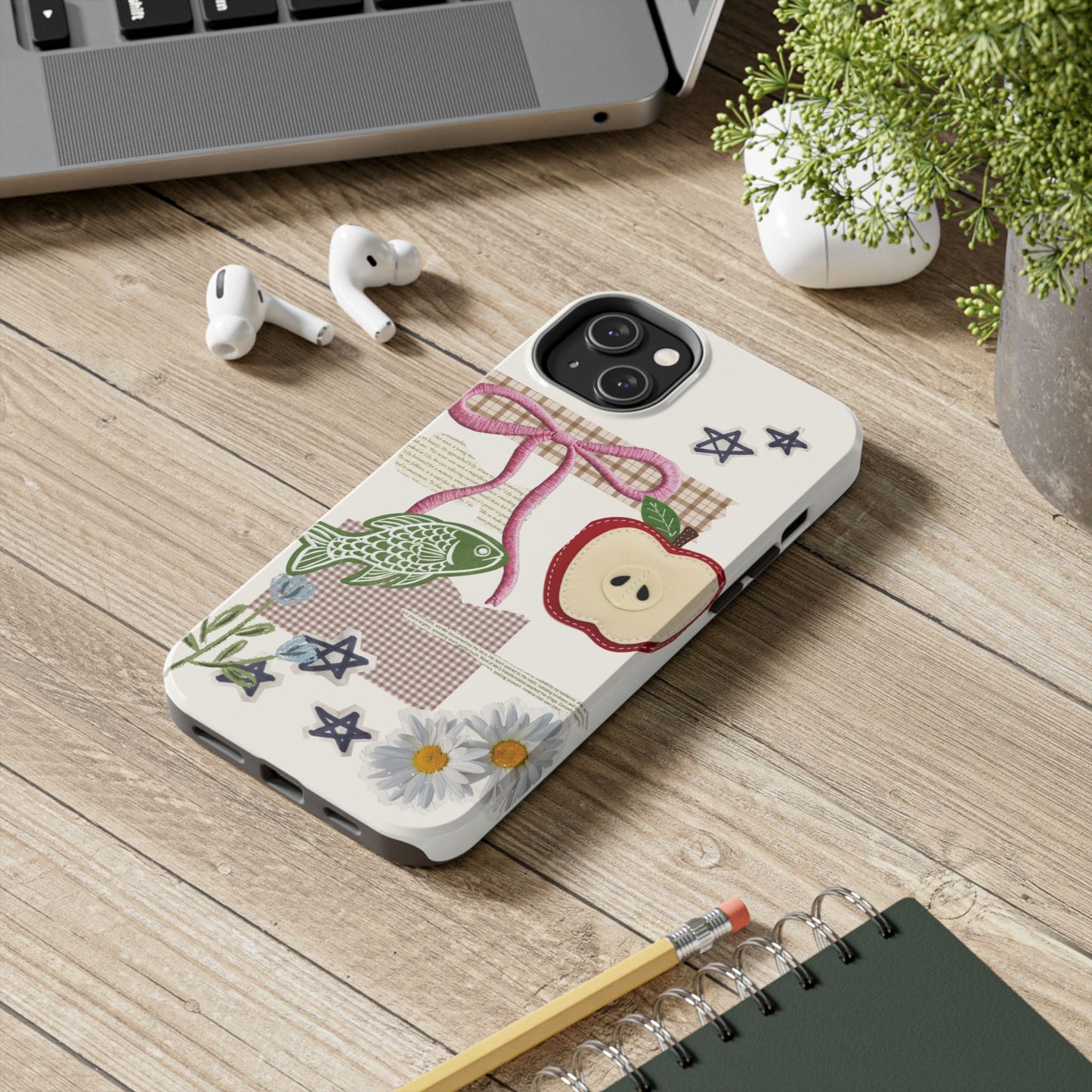 Spring Fling — Collage of Flowers Stars Fruit Fish Newspaper Cream Phone Case