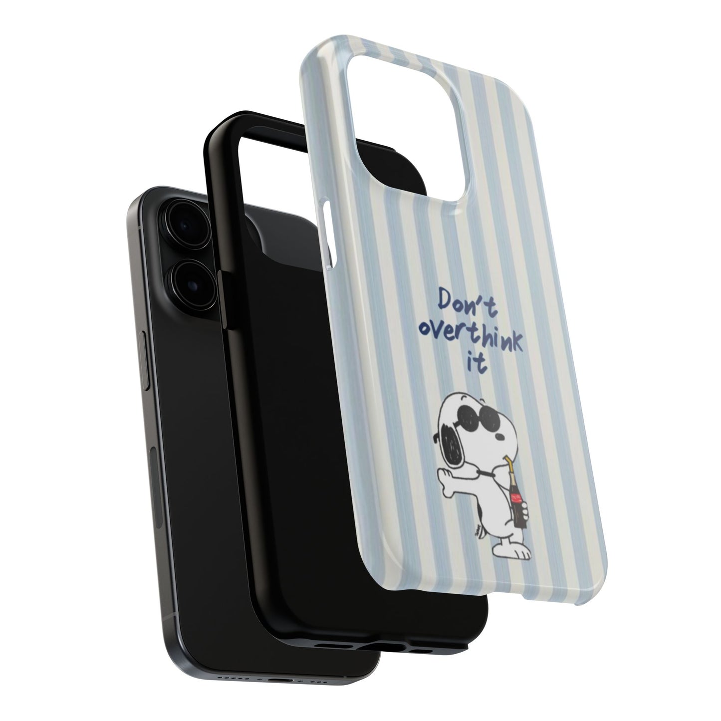 Snoopy "Don't Overthink It" Tough Phone Case — Striped Protective Cover