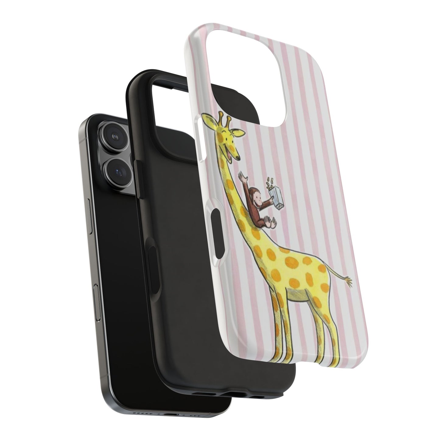 Curious George and Giraffe — Giraffe & Monkey Phone Case Cute Pink Striped Tough Case
