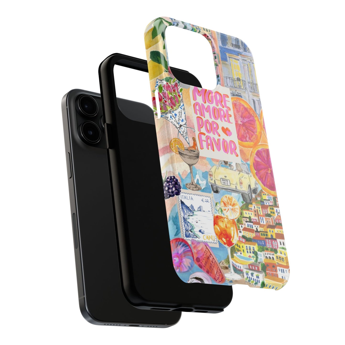 European Summers – Tough Phone Case  Tropical Watercolor Citrus & Seashell Design