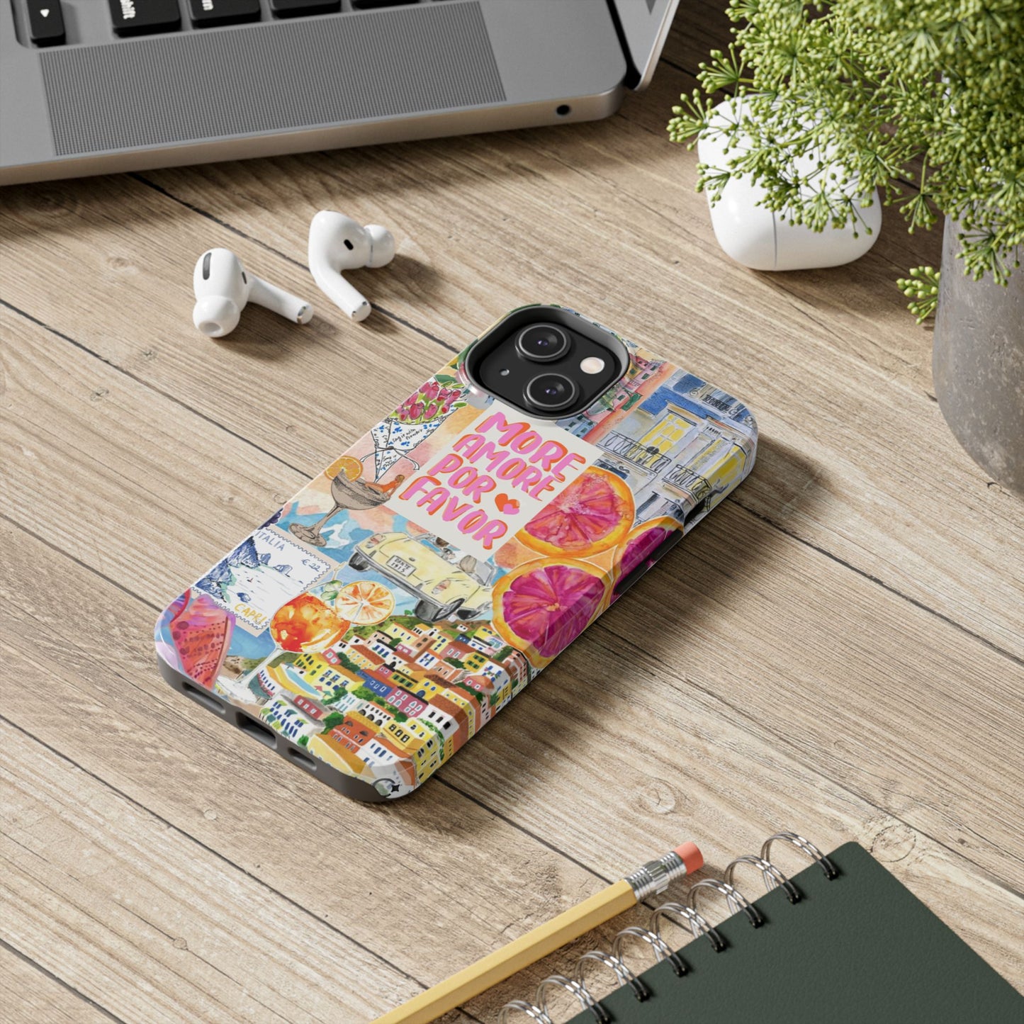 European Summers – Tough Phone Case  Tropical Watercolor Citrus & Seashell Design