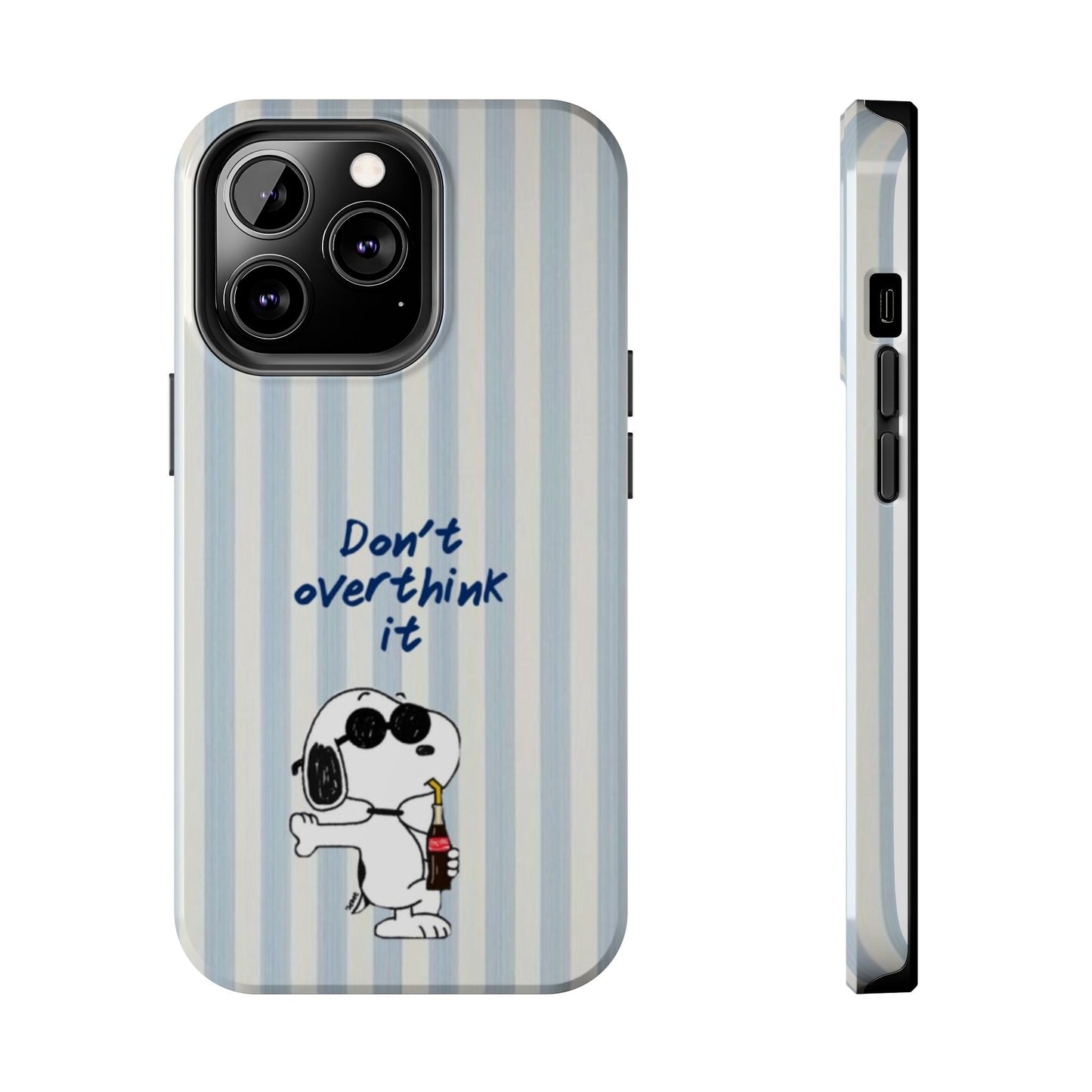 Snoopy "Don't Overthink It" Tough Phone Case — Striped Protective Cover