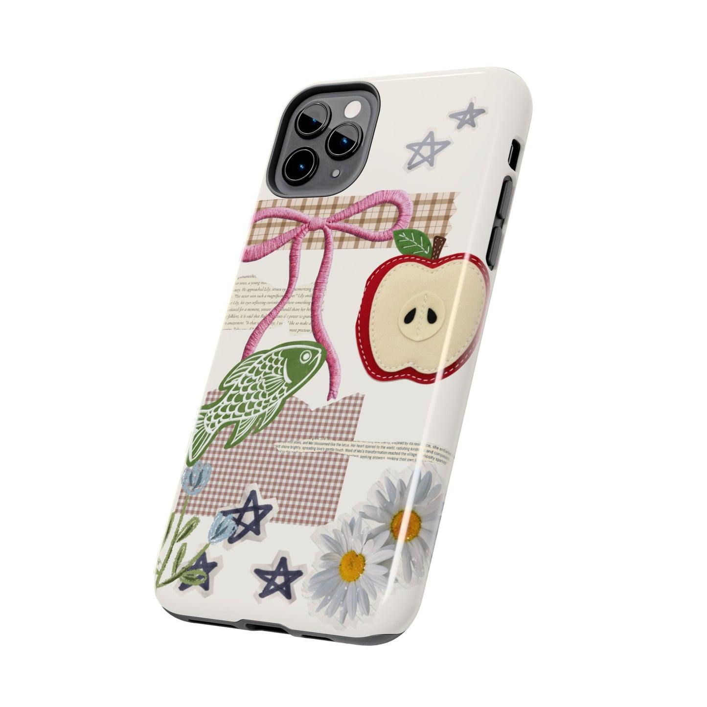 Spring Fling — Collage of Flowers Stars Fruit Fish Newspaper Cream Phone Case