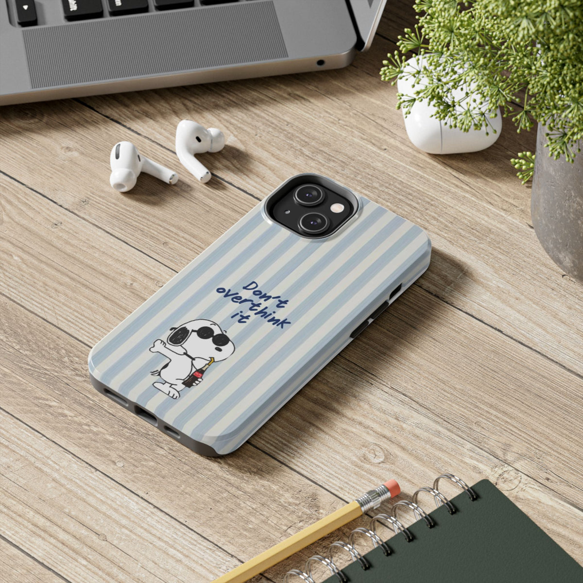 Snoopy "Don't Overthink It" Tough Phone Case — Striped Protective Cover