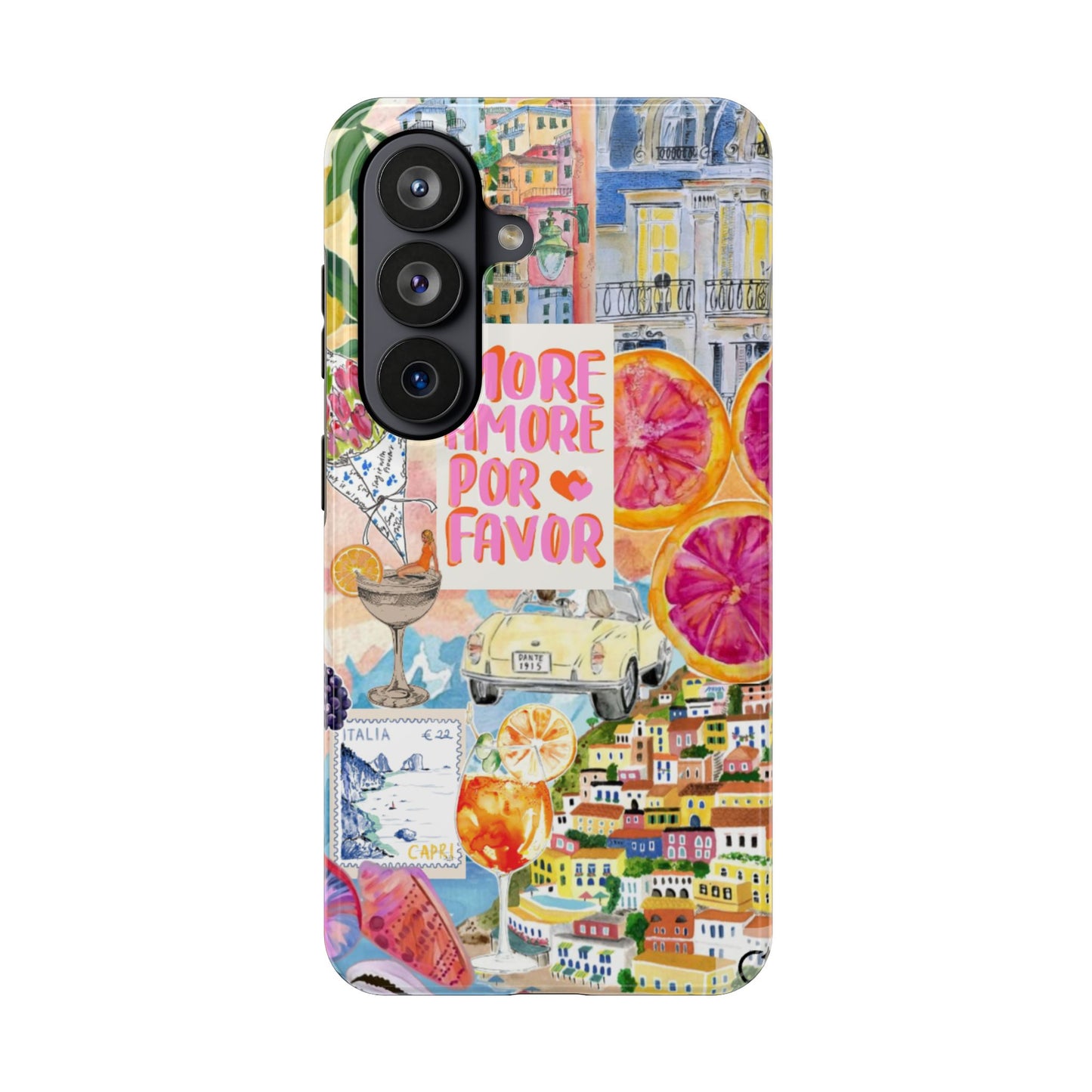 European Summers – Tough Phone Case  Tropical Watercolor Citrus & Seashell Design