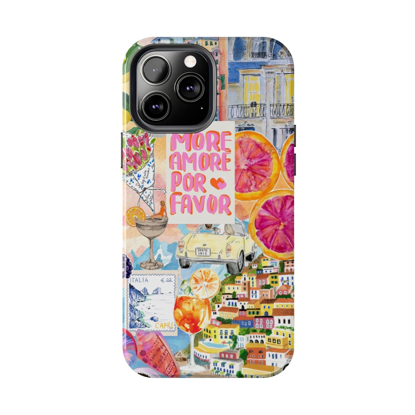 European Summers – Tough Phone Case  Tropical Watercolor Citrus & Seashell Design