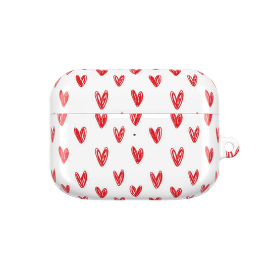 Handdrawn Red Hearts AirPod Case | Cute Heart Pattern AirPods Cover