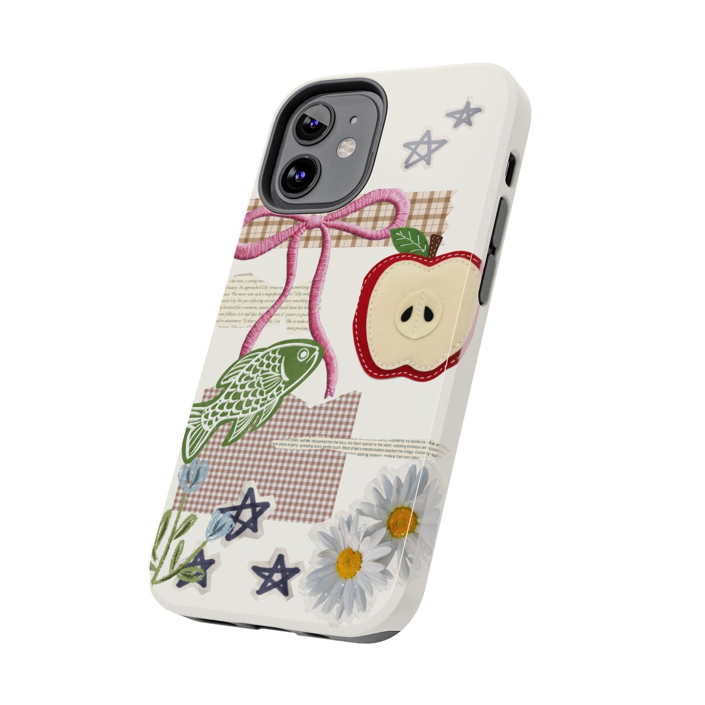 Spring Fling — Collage of Flowers Stars Fruit Fish Newspaper Cream Phone Case