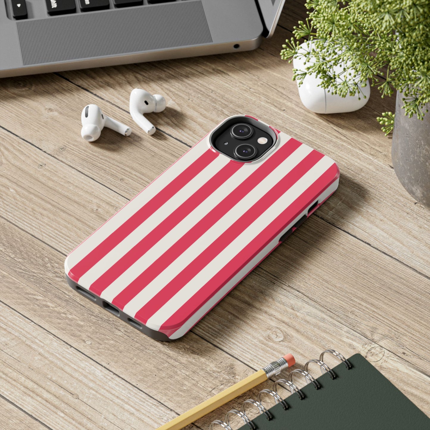 Red Strips — Red & White Vertical Stripe Tough Phone Case