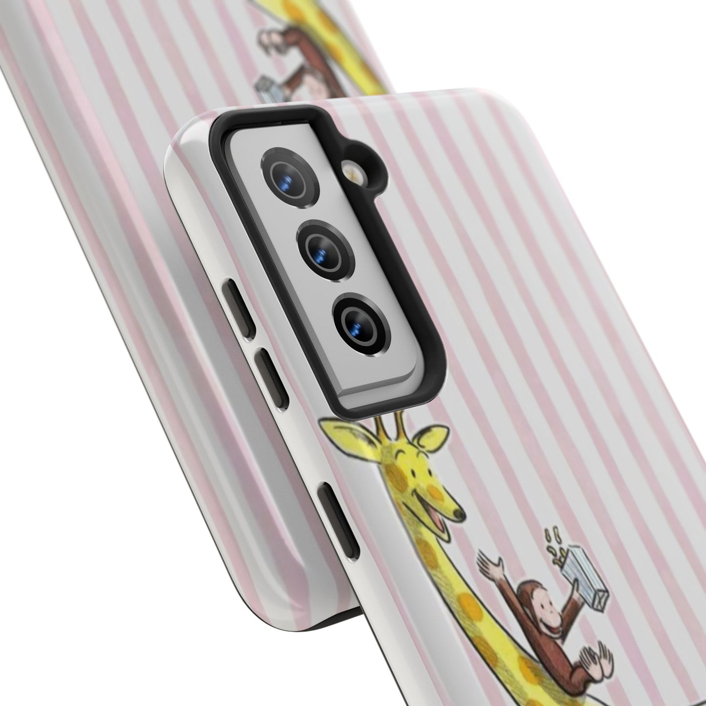 Curious George and Giraffe — Giraffe & Monkey Phone Case Cute Pink Striped Tough Case