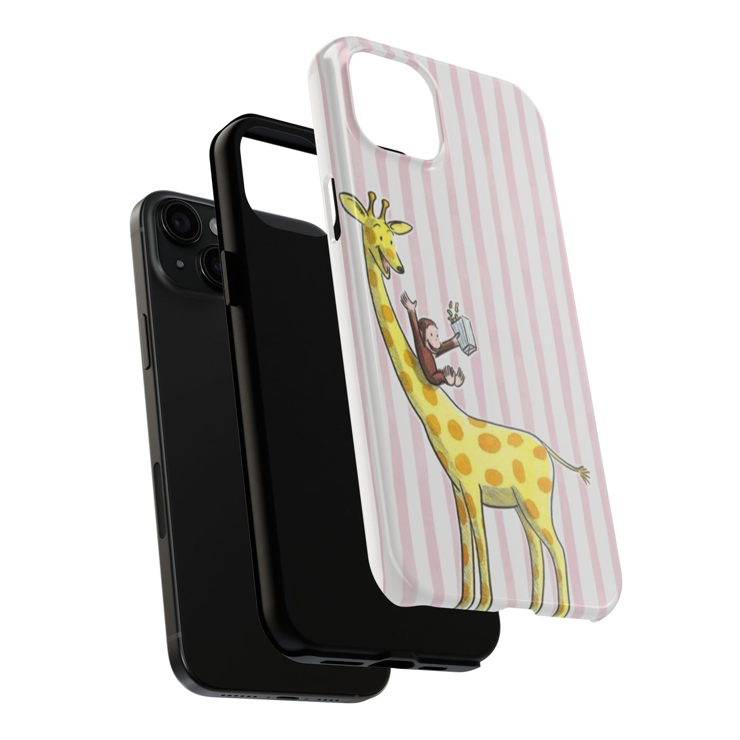Curious George and Giraffe — Giraffe & Monkey Phone Case Cute Pink Striped Tough Case