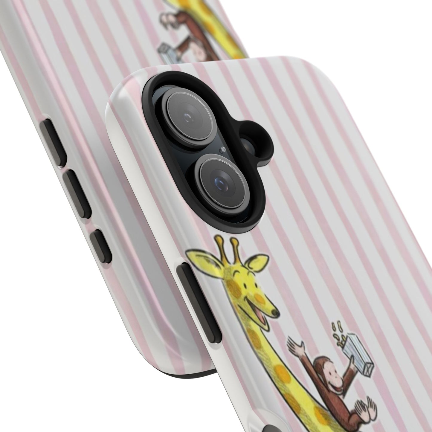 Curious George and Giraffe — Giraffe & Monkey Phone Case Cute Pink Striped Tough Case