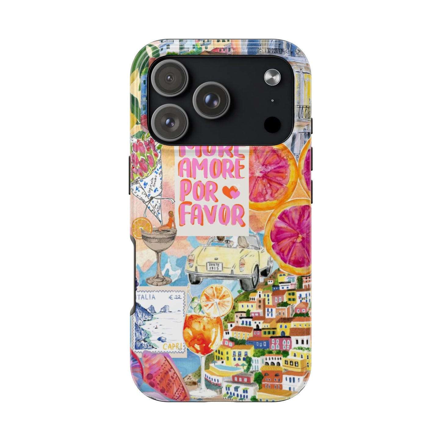 European Summers – Tough Phone Case  Tropical Watercolor Citrus & Seashell Design
