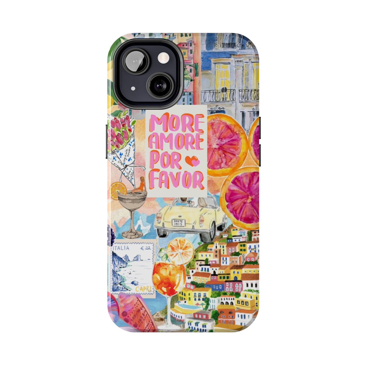 European Summers – Tough Phone Case  Tropical Watercolor Citrus & Seashell Design