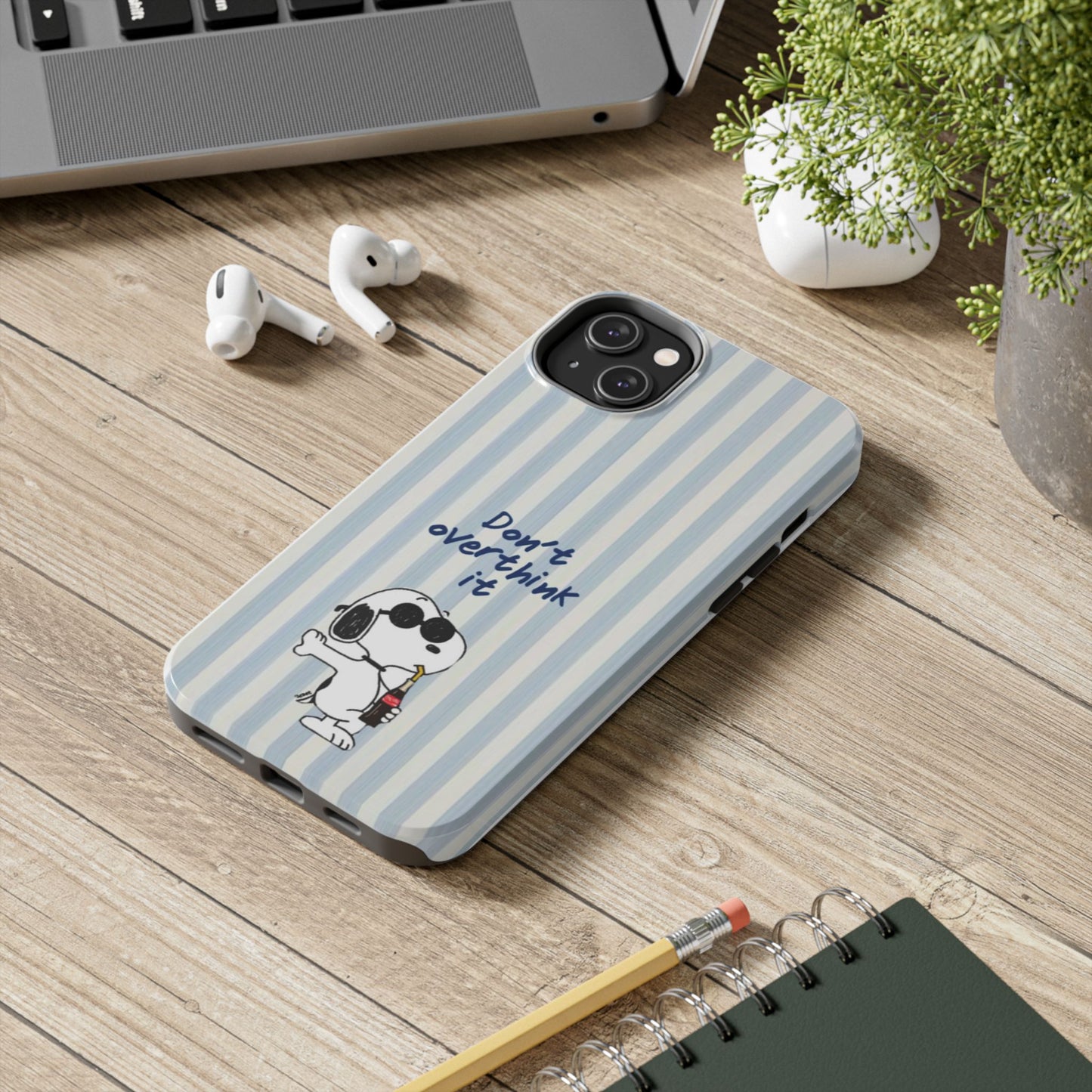 Snoopy "Don't Overthink It" Tough Phone Case — Striped Protective Cover