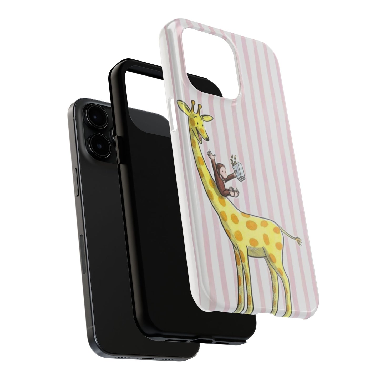 Curious George and Giraffe — Giraffe & Monkey Phone Case Cute Pink Striped Tough Case