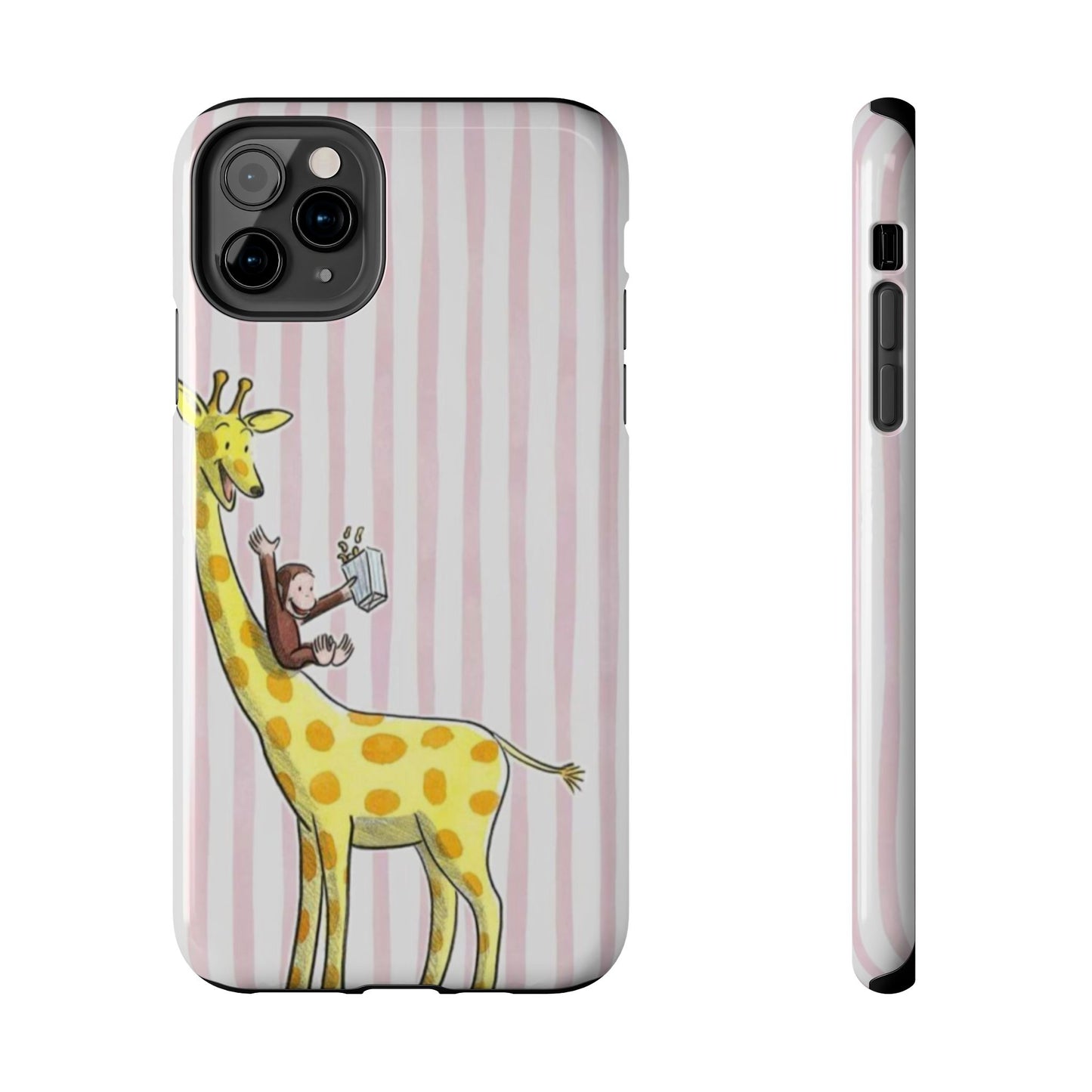 Curious George and Giraffe — Giraffe & Monkey Phone Case Cute Pink Striped Tough Case