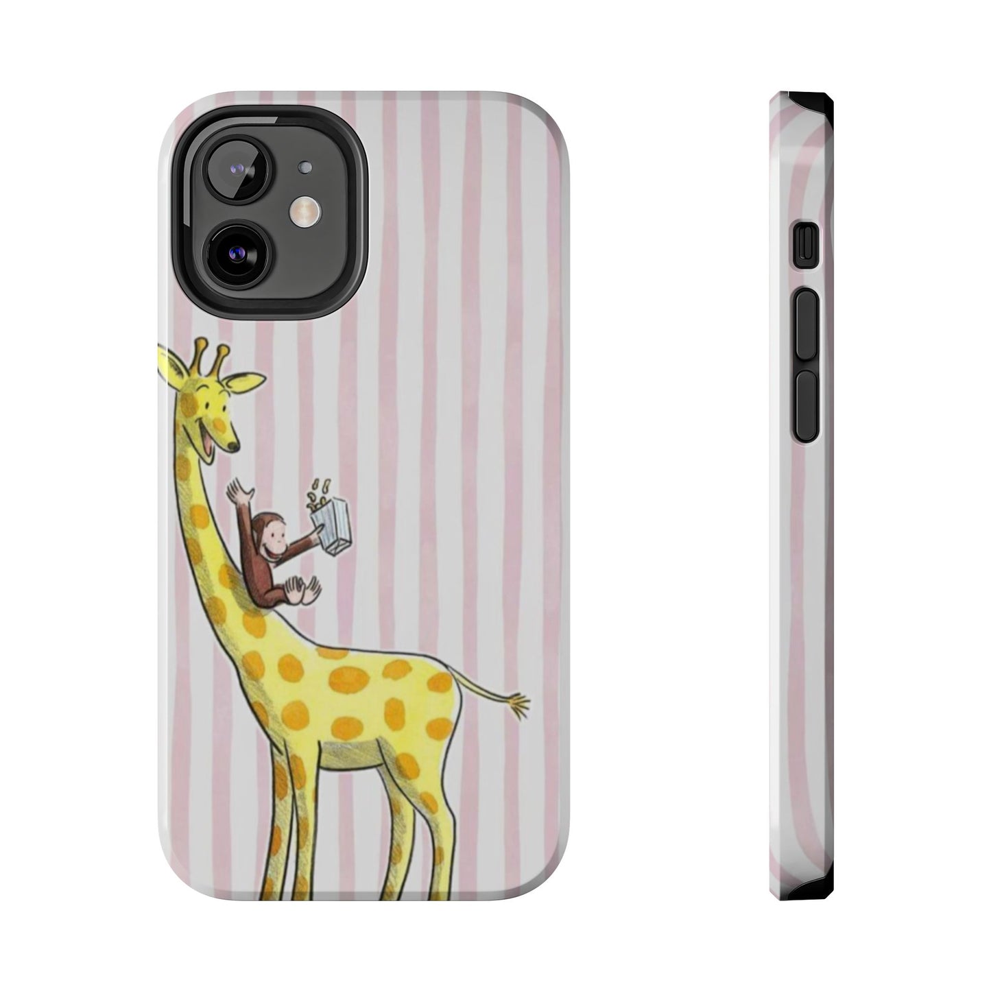 Curious George and Giraffe — Giraffe & Monkey Phone Case Cute Pink Striped Tough Case