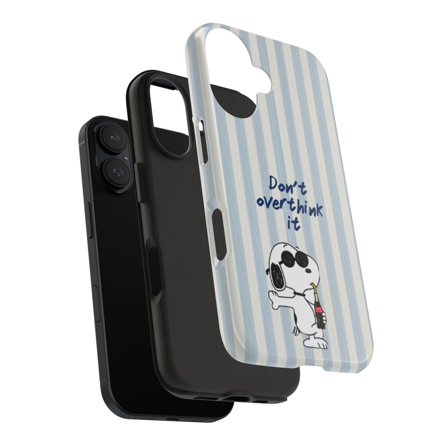 Snoopy "Don't Overthink It" Tough Phone Case — Striped Protective Cover