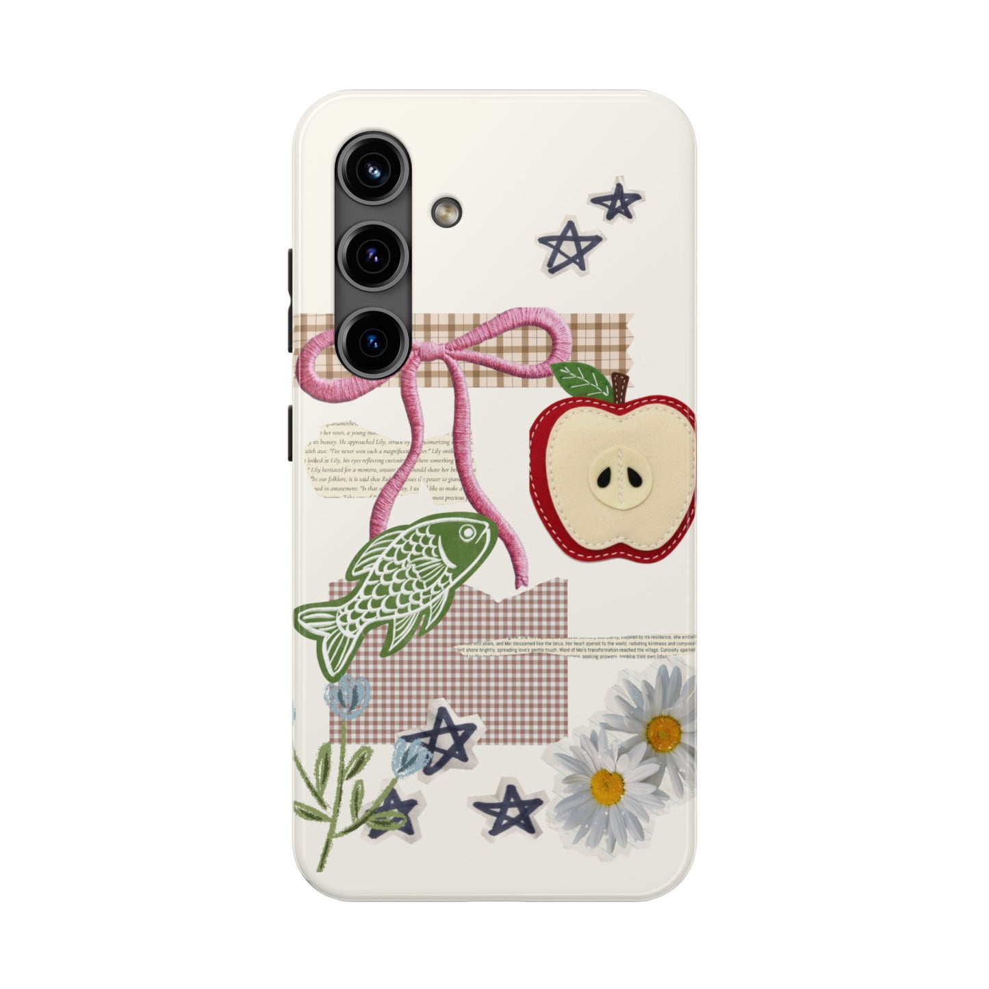 Spring Fling — Collage of Flowers Stars Fruit Fish Newspaper Cream Phone Case