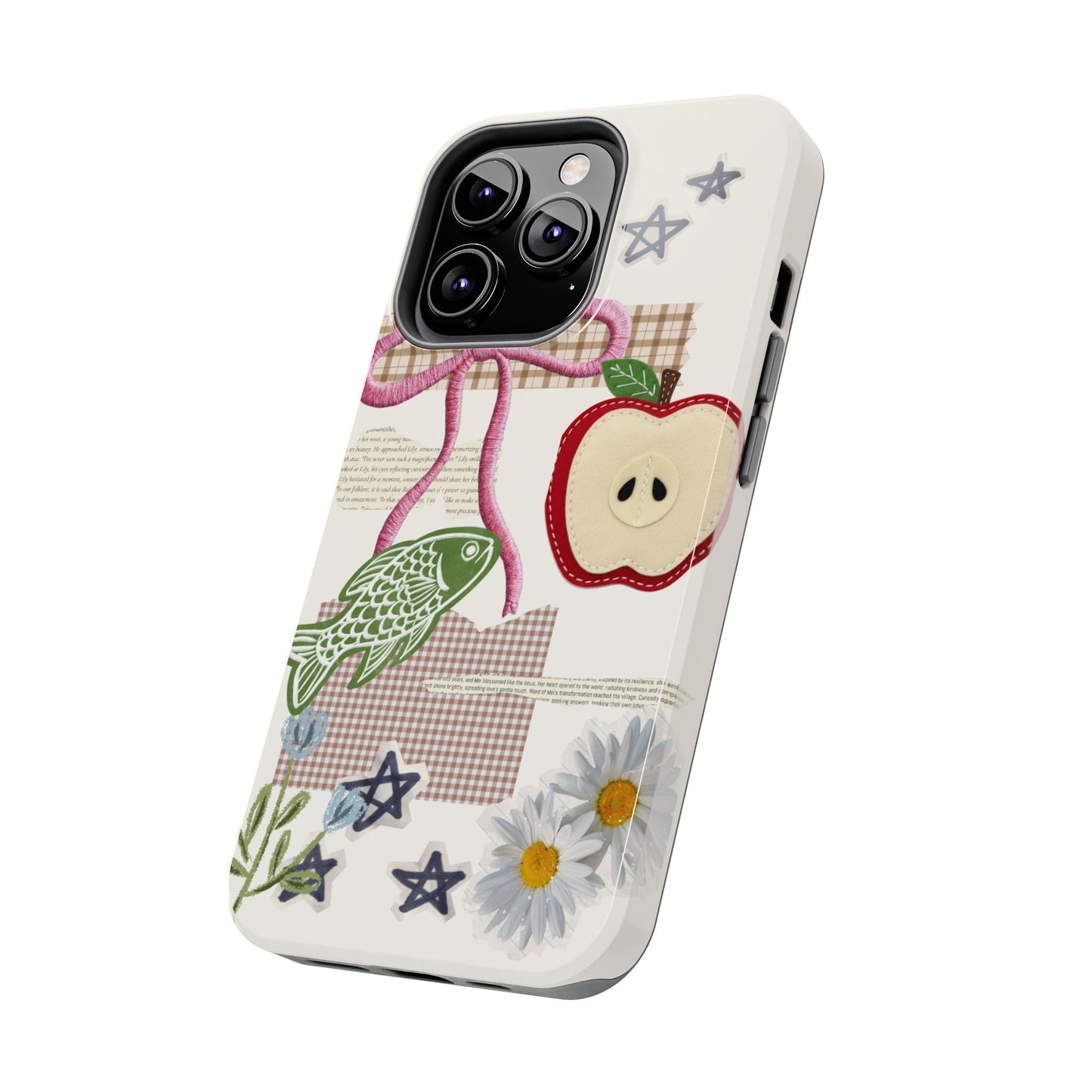 Spring Fling — Collage of Flowers Stars Fruit Fish Newspaper Cream Phone Case