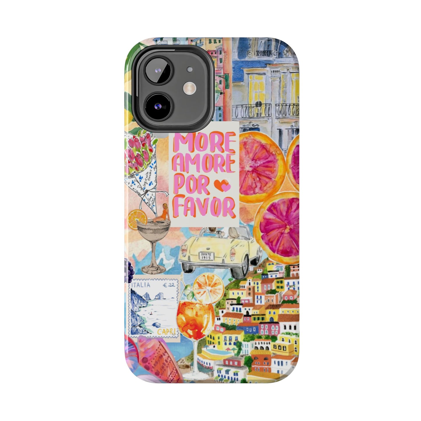 European Summers – Tough Phone Case  Tropical Watercolor Citrus & Seashell Design