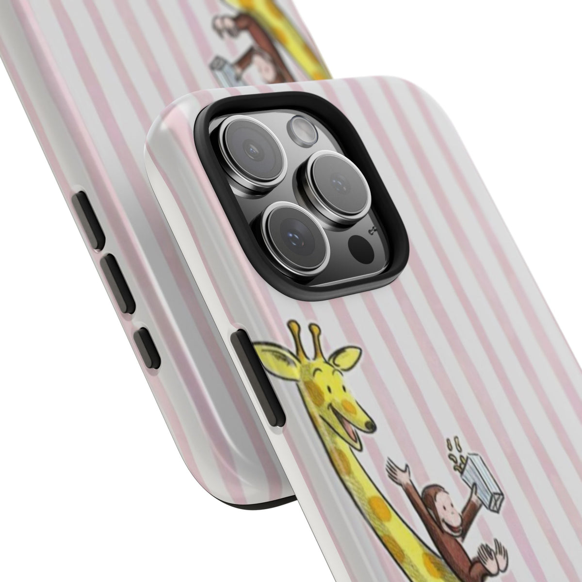 Curious George and Giraffe — Giraffe & Monkey Phone Case Cute Pink Striped Tough Case