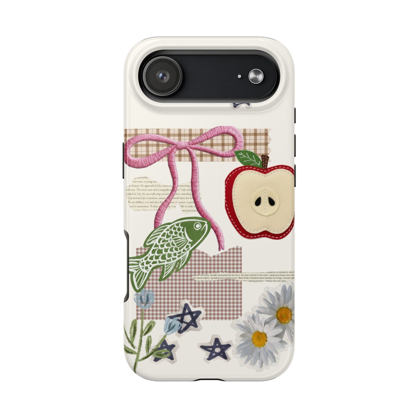 Spring Fling — Collage of Flowers Stars Fruit Fish Newspaper Cream Phone Case