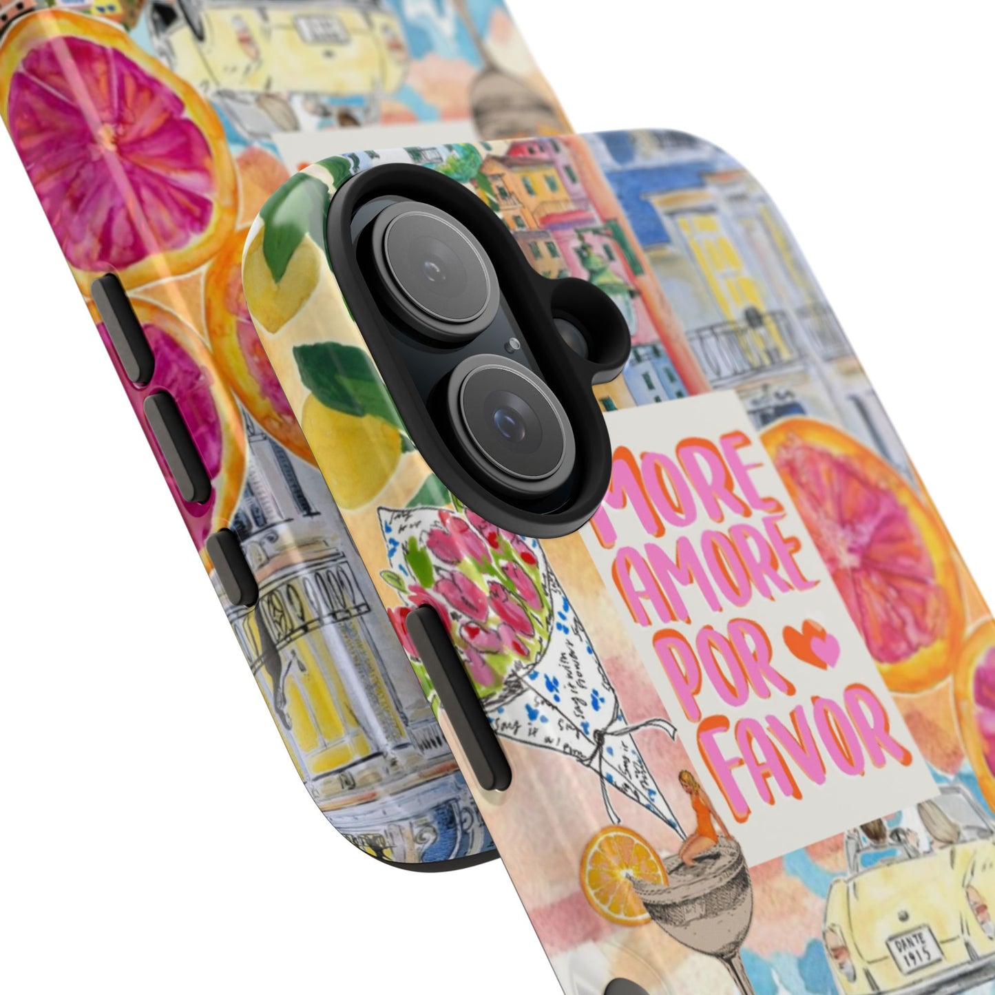 European Summers – Tough Phone Case  Tropical Watercolor Citrus & Seashell Design
